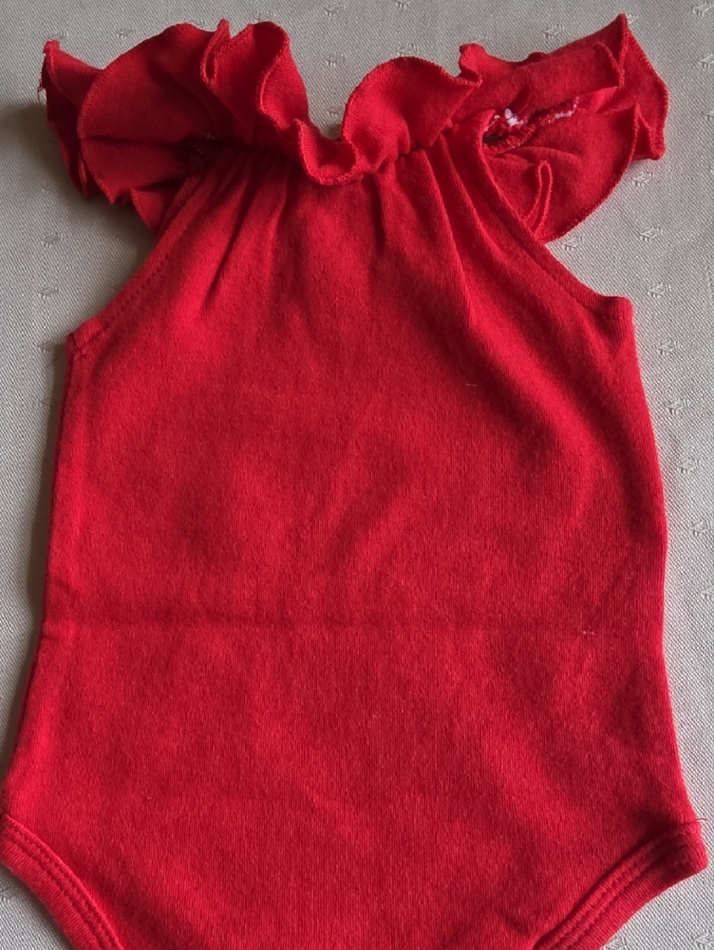 bebe Red Ruffle Neck Bodysuit with Gold Logo - Picture 3 of 3